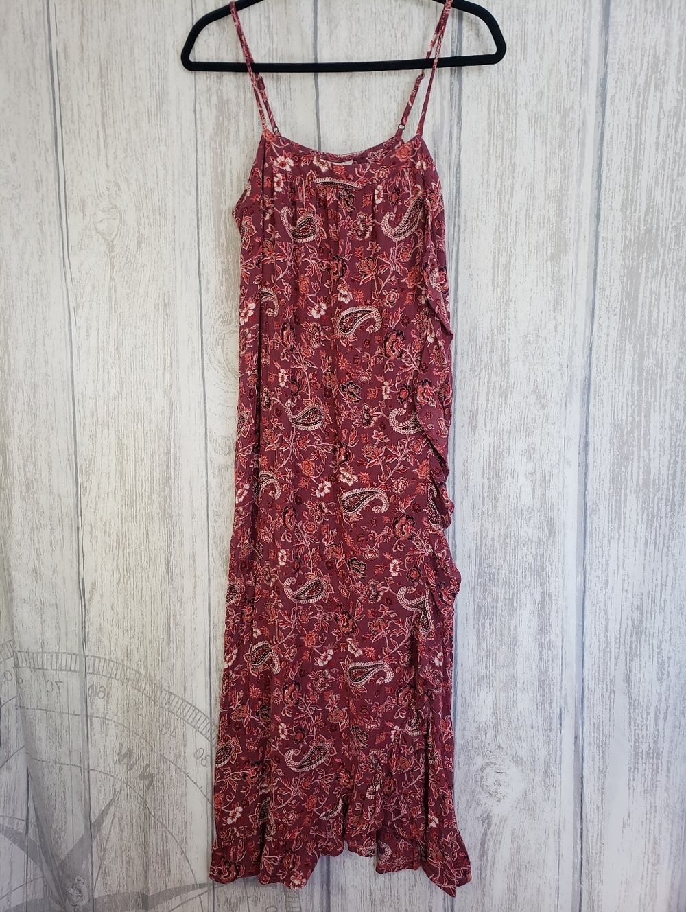 Knox Rose Burgundy Paisley Maxi Dress with Spaghetti Straps Size Large